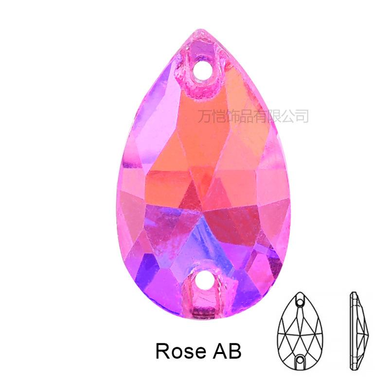 Fluorescent Glass Hand-Sewn Drill, Rose Red Water Drop Satellite Neon Special-Shaped Flat-Bottom Hand-Sewn Stone Diy Rhinestone Jewelry Accessories