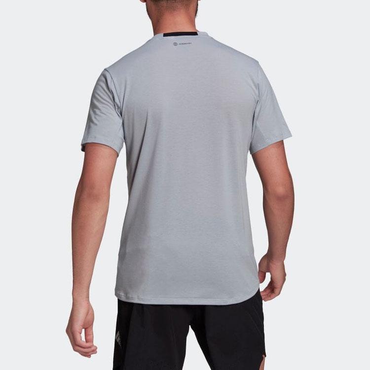 Adidas Solid Color Sport Logo Casual Round Neck Short Sleeve T-Shirt Men Tops Gray HB9202