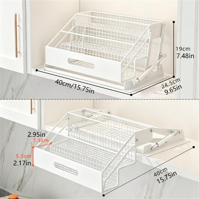 Kitchen Cabinet Seasoning Shelf, 3 Level Carbon Steel Storage Design with Guard Rails for Bottle Sorting and Access