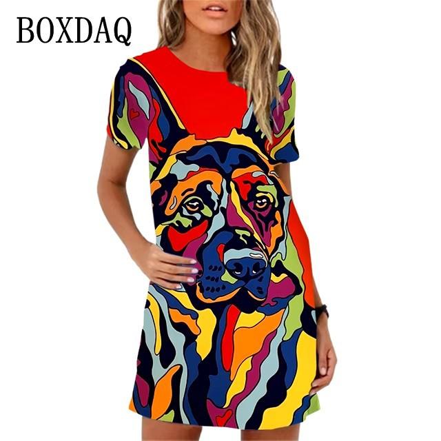 New Fashion Cute Cartoon Women s Dresses Summer Short-sleeved Casual Animal 3D Digital Printing Dress S