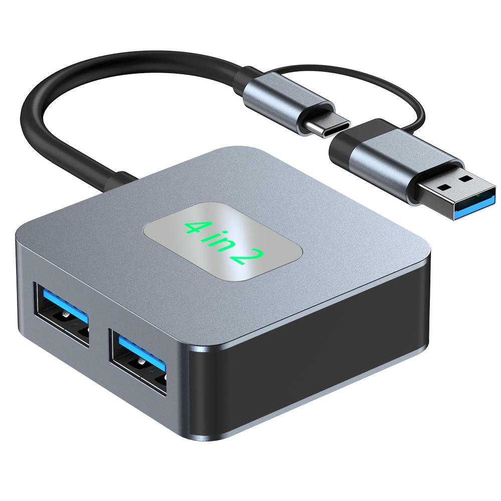 

2320A Type-C/USB 4-in-1 USB Hub 2xTypc-C3.2+2xUSB3.2 10Gbps Data Transfer Adapter As Shown A