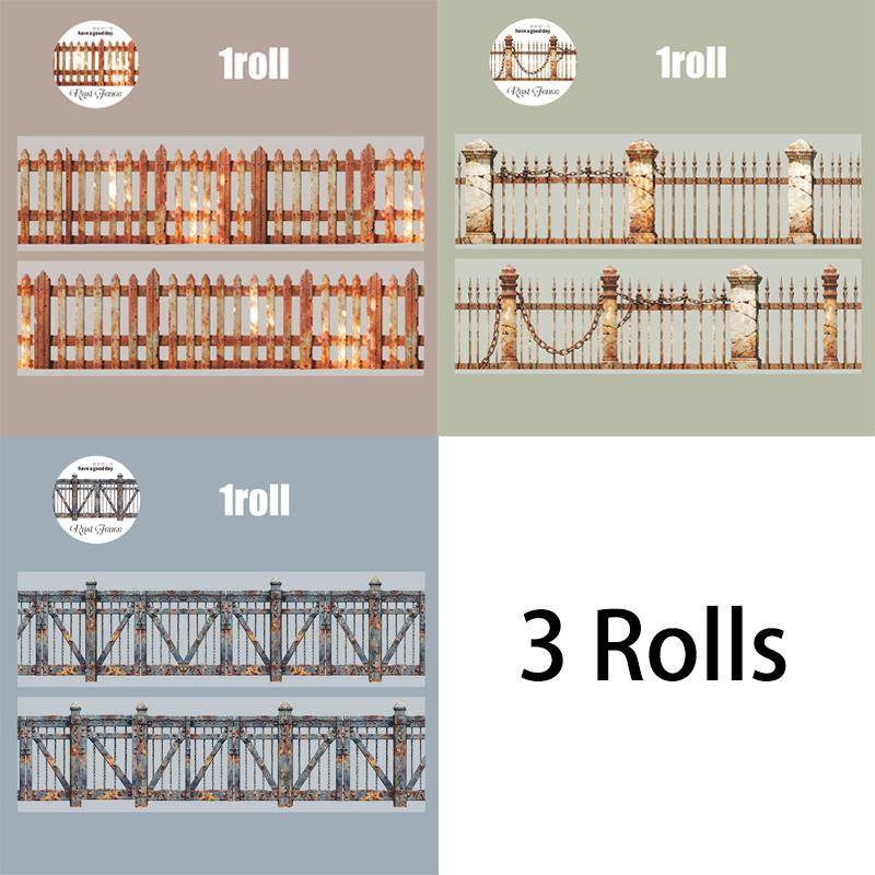 

3Rolls Mr. Paper Vintage Fence PET Tape Set Weathered Fence Journal Retro Style Background Collage Diary Material Decoration