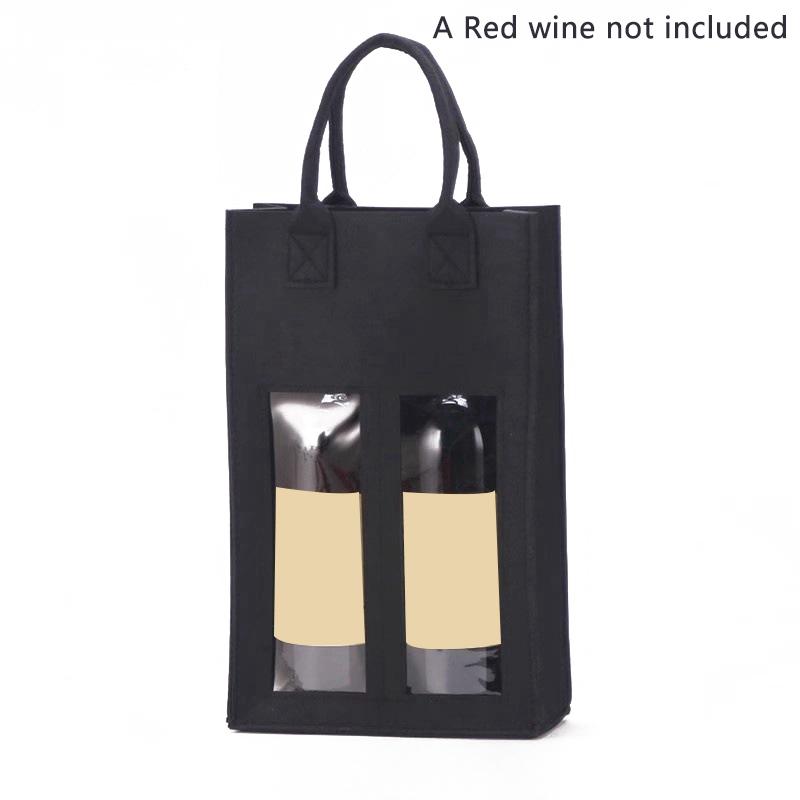 

1Pcs Felt Red Wine Handbag Wine Gift Box With Window Double Bottle Champagne Package Bags Wedding Favors For Guests A чёрный