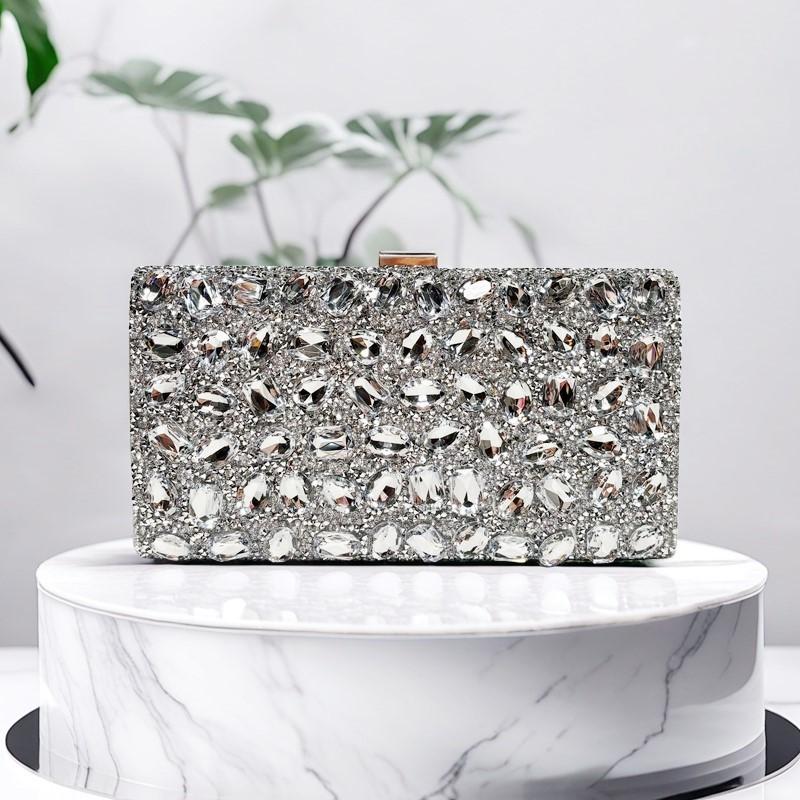 Gold Metal Handle Fashion Women's Handbag Crystal Shiny Rhinestones Diamond Evening Bag Wedding Party Clutch Purse Shoulder Bag
