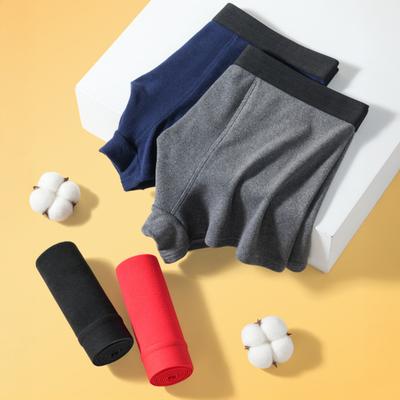Men Boxer Underwear Mid-rise Elastic Waistband U-Convex Panties Patchwork Color Plush Thickened