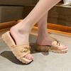 Summer High-heeled Cool Slippers for Women Fashionable Thick Soled Flat Drag Home Anti Slip Simple Gold Buckle