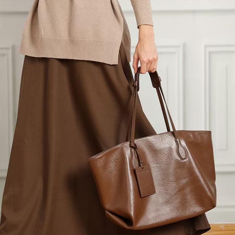 Cowhide Genuine Leather Large Soft Shoulder Tote Bags For Women 2026 Luxury Designer Big Shopping Work Ladies Handbags