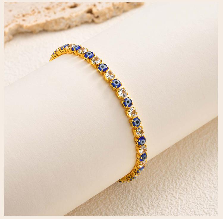 Anlaufgeschütztes Evil Eye Tennis-Fußkettchen-Armband für Damen, Glücksbringer Nazar Türkisches Auge Strasskettchen, Schutz-Amulett Schmuck Geschenk