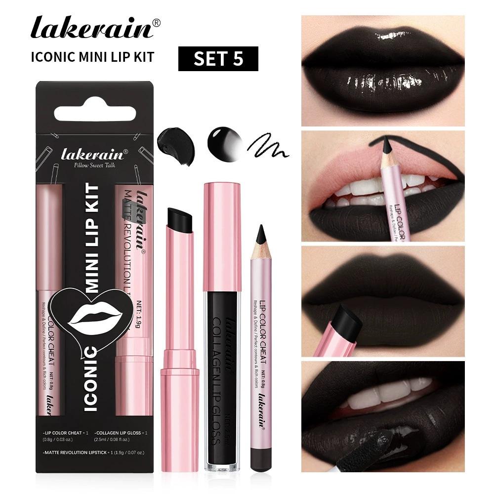 3-teiliges Lippen-Make-up-Set Lipliner Lipgloss Lippenstift Spiegeleffekt Beep Lips Hohe Farbe Lang anhaltend Spendet Feuchtigkeit Reise-Mini-Set