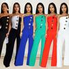 Europese & Amerikaanse Mode Dames Mouwloze Knopen Jumpsuit Lange Broek