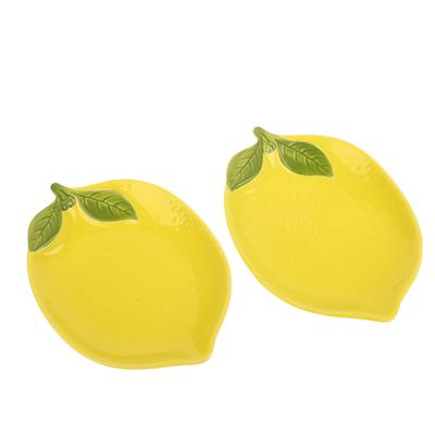 Plato de cerámica con forma de limón y dibujos animados creativos, plato para ensalada, plato para aperitivos de frutas familiares, utensilios de cocina y accesorios