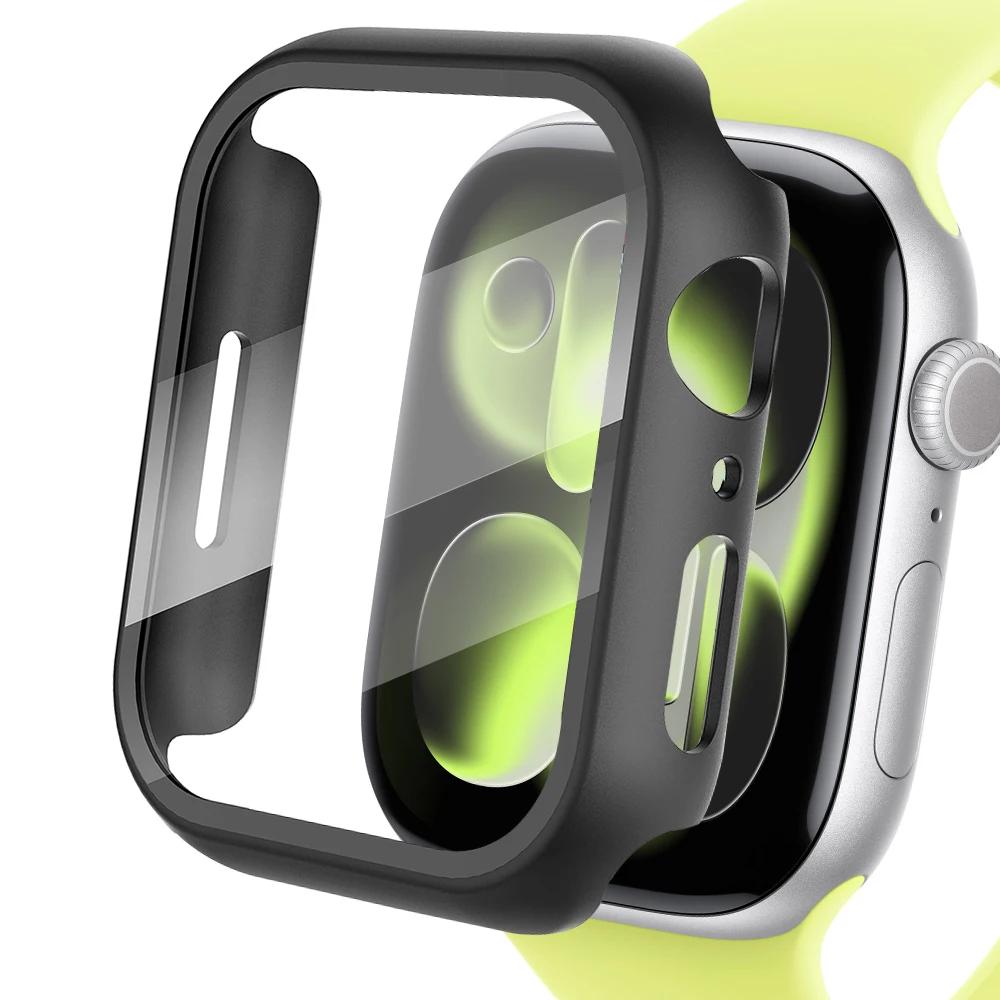 Tempered Glass+Cover For Apple watch series 11 10 9 6 SE3 7 8 5 Case 46mm 42mm 45mm 41mm 44mm 40mm Screen Protector Accessories