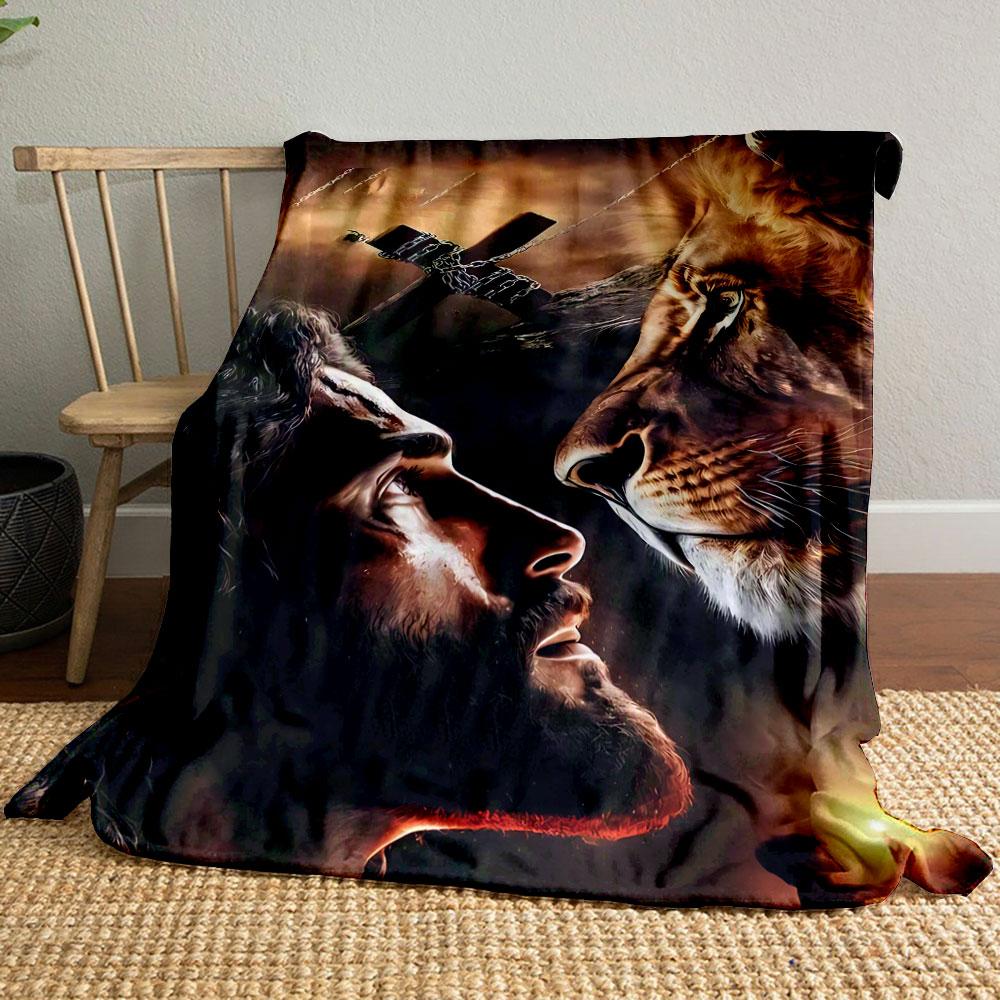 

Jesus Lion Cross Printed Blanket Printed Blanket for Living Room Bed Couch lunch break Soft Cozy Blanket for Friend s festival Gift 80cm x 120cm