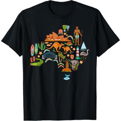 Cool Australia Elements and Animals Map T- Gift T-Shirt