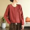 Women's Retro Knit Cotton Cardigan: Round Neck, Long Sleeve, Autumn Casual Short Sweater.