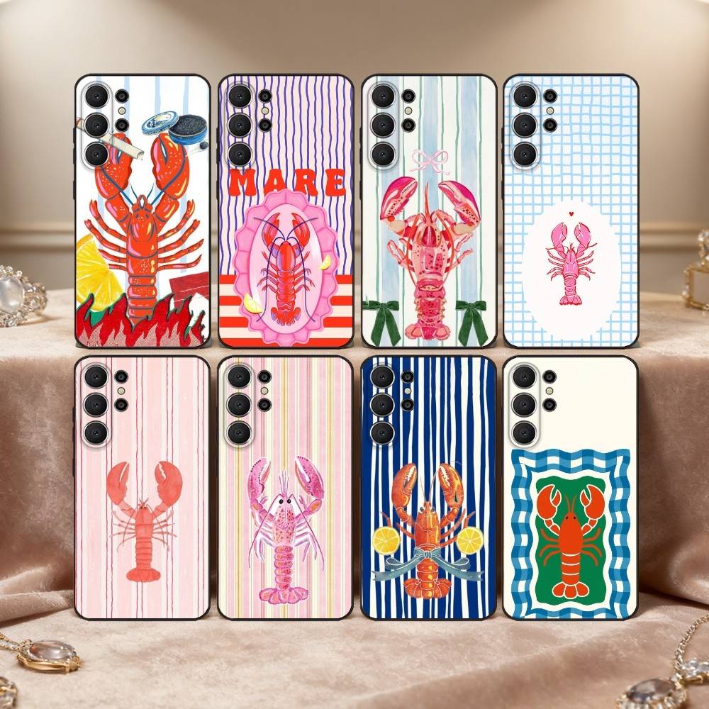 1PC Illustration of a Lobster Phone Case For Samsung S26,S25,24,23,22,30,21,10,9,Ultra,Plus,Lite,FE Soft Black Case