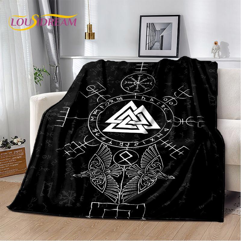 Viking Nordic Odin Valhalla Cartoon Valknut Blanket,Soft Throw Blanket for Home Bedroom Bed Sofa Picnic Office Travel Cover Kids