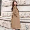 Autumn Winter Women Turn-down Collar Double Breasted Trench Office Lady Solid Long Trench with Belt