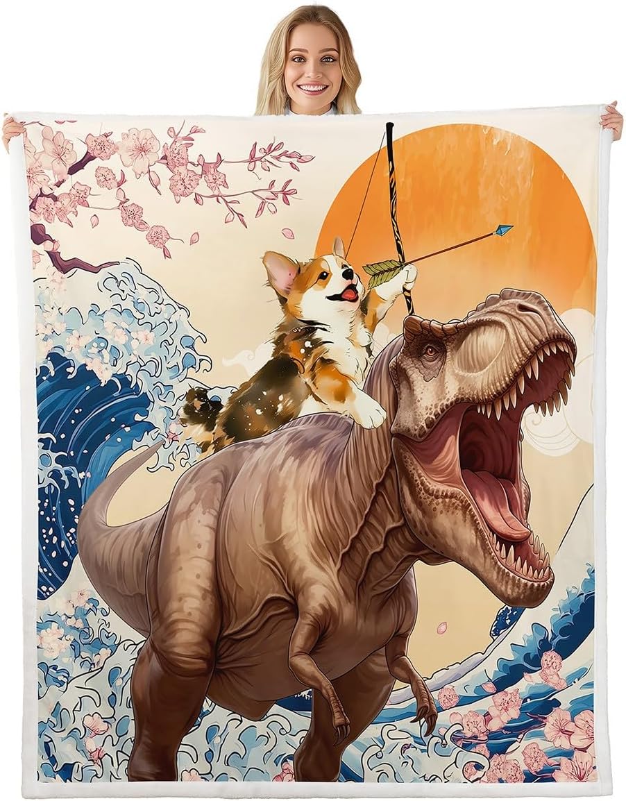 

GUOYU Blanket Funny Anime Fleece Blanket for Kids Boys Girls Corgi Dog Riding Sea Turtle Sherpa Blanket Japanese Cherry Blossoms BlanketOcean 75x100cm (30x40inch)