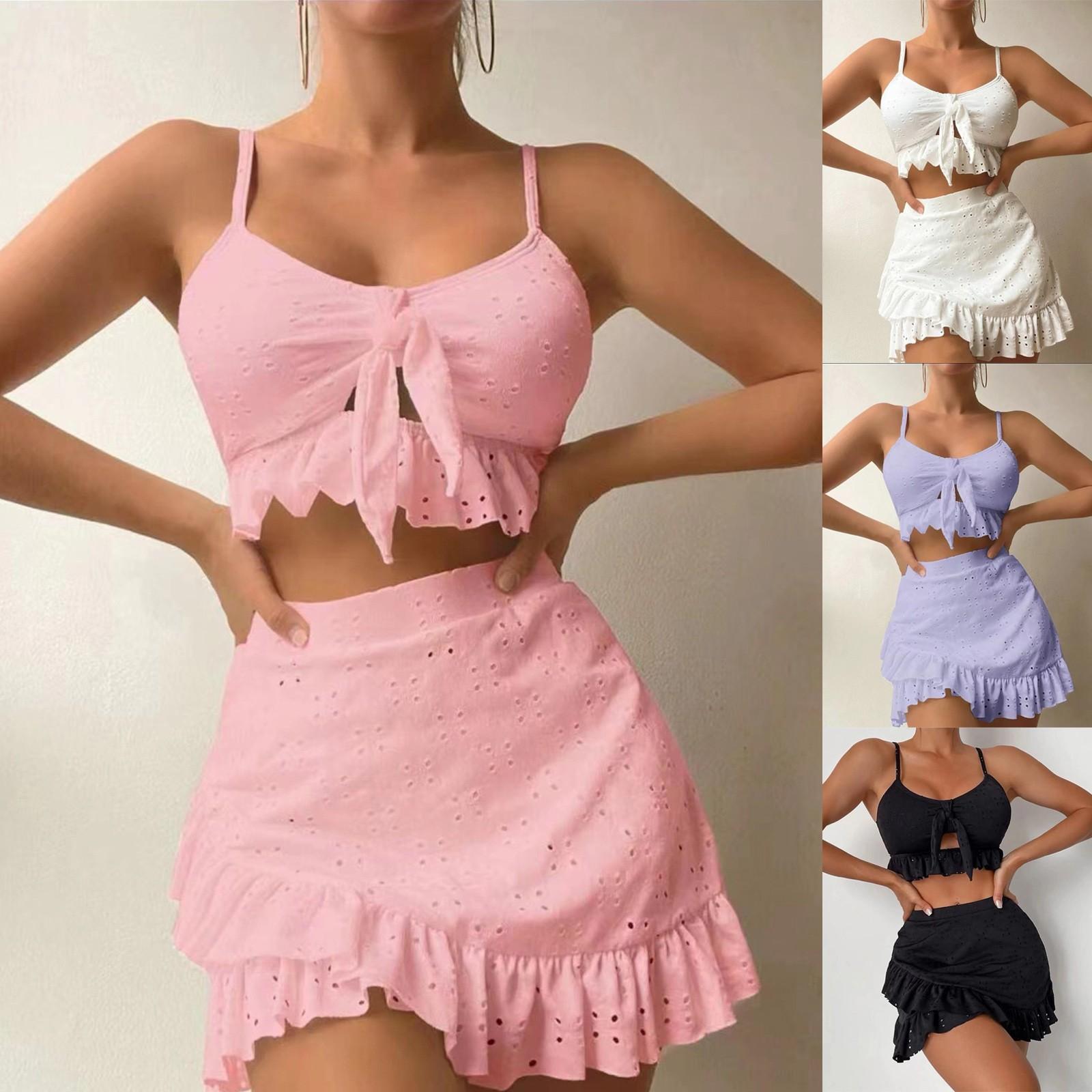 

Сплошной однотонный купальник с разрезом на бедрах и юбкой (3 комплекта с накладкой на грудь без стального бюстгальтера)