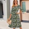 3/4 Sleeve Women's Dress Casual Flowy A-Line Midi Tshirt Dresses With Pockets Crewneck Vocation Boho Beach Sundress
