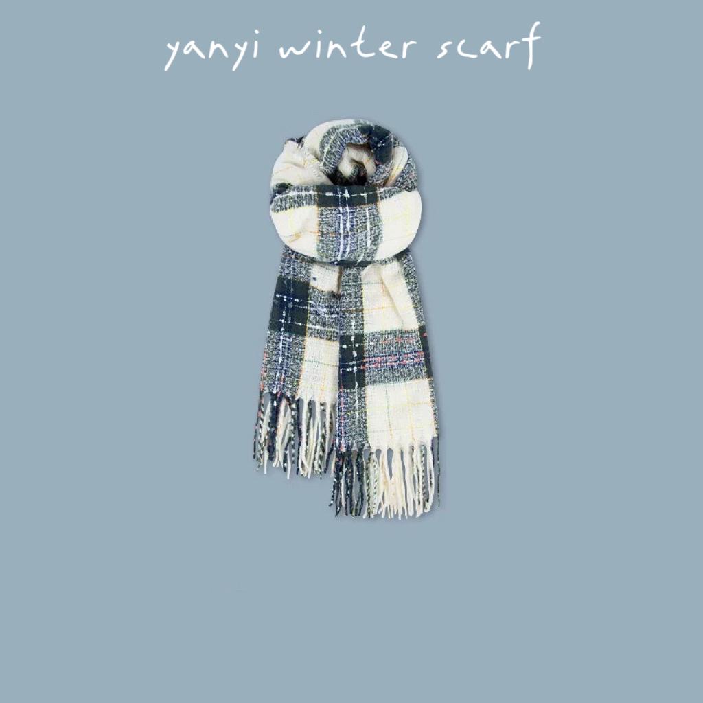 Women's Autumn & Winter Plaid Scarf: Thick Imitation Cashmere Shawl, Solid Color Neck Warmer for Students