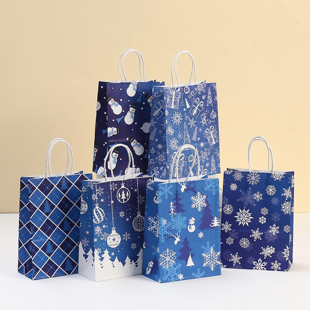 

StoBag, Blue Christmas Gift Favor Bags, Celebrating Happy Santa Snowflake pattern, packing snacks, Reusable Paper,12/30pcs 30pcs&15x8x21cm