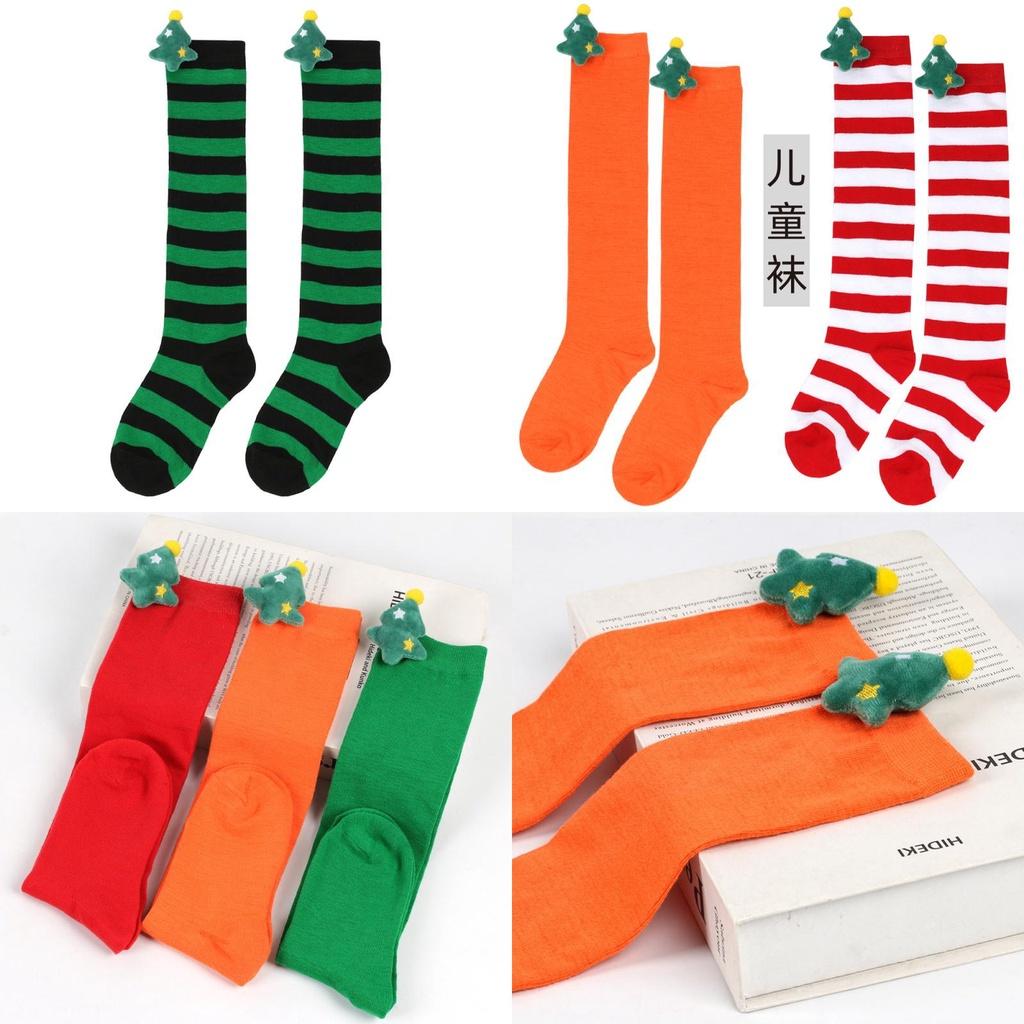 Cute Plush Christmas Socks For Kids Over The Knee Striped Cartoon Toy Socks