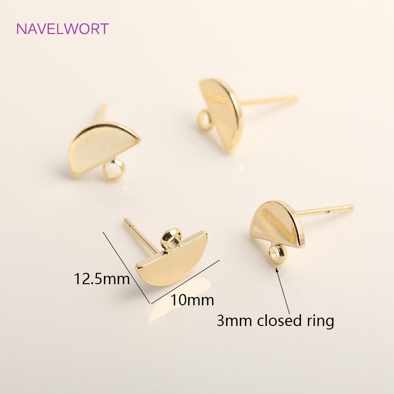 14K Gold Plating Half-Moon Earring Parts With Closed Ring,High Quality Brass Metal Mini Earring Making Accessories