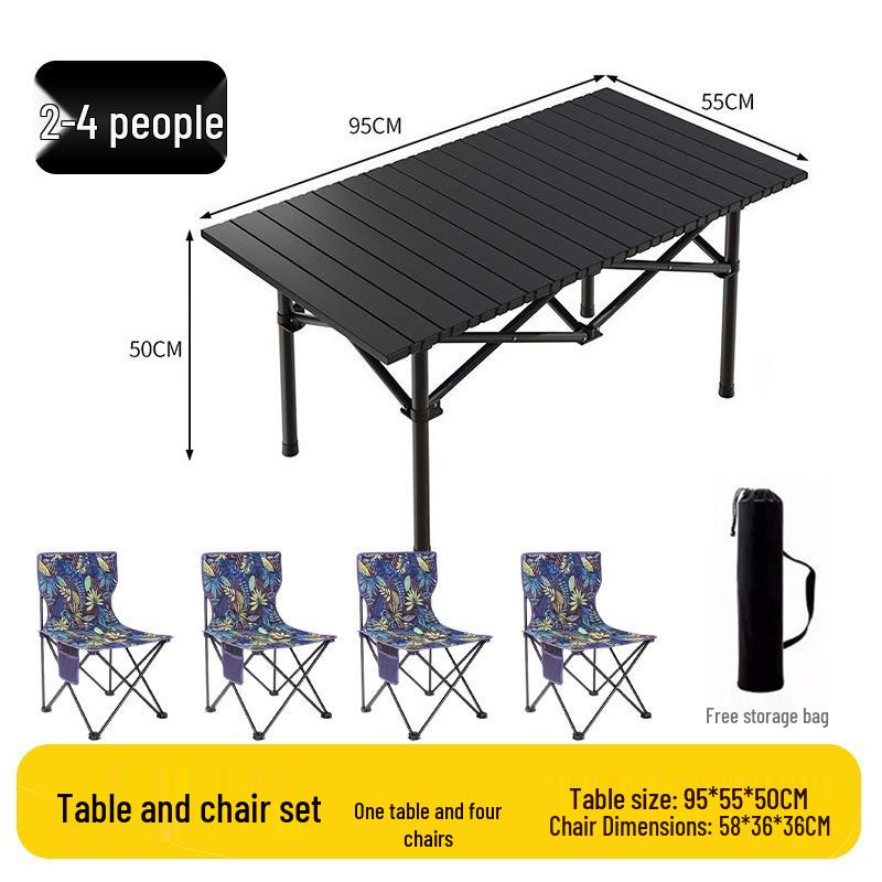 Outdoor Portable Folding Table & Chairs Set - Lightweight Roll-Up Table with Camping Seats