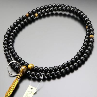 Soto Zen Buddhist Prayer Beads for Men Shakuni Ebony Tiger Eye Stone Genuine Silver Ribbon Prayer Beads Kyoto Prayer Beads Kyoto 108 Beads Double