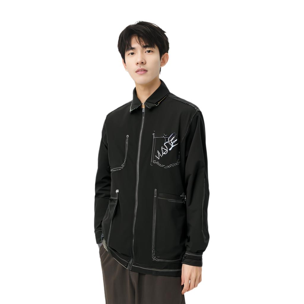 Li Ning X Artist Dft Light Wash Casual Denim Jacket Men Jacket Black AJDR387-1
