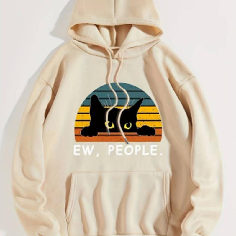 Womens Colorful Striped Cat Print Loose Hoodie Tops Blouse Sweatshirt Casual Long Sleeve Pullover Tops