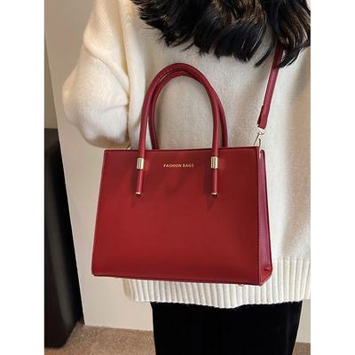 Red High-end Texture Tote Bag Temperament Portable Shoulder Crossbody Bag Women  Spring New Large Capacity Casual Square Bag