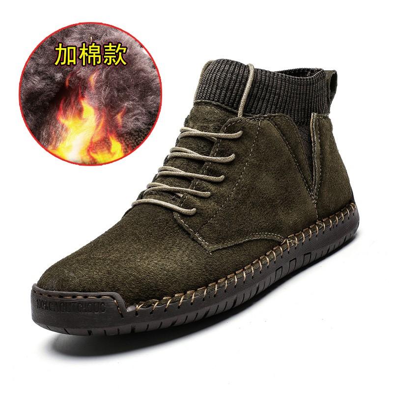 Autumn winter men's leather boots plus fleece men's suede outdoor casual shoes high-top snow boots sapatos masculinos D582