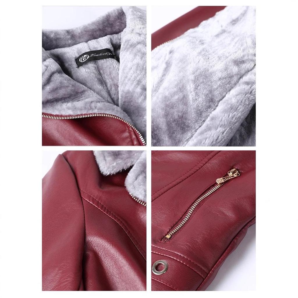 2024 PU Leather Plus Size Velvet-Lined Jacket for Middle-Aged & Elderly Women