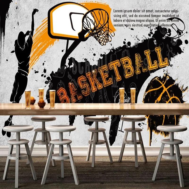 Retro 3d Wallpaper Black And White Graffiti Basketball Cement Wall Murals Restaurant Cafe Bar Wall Papers