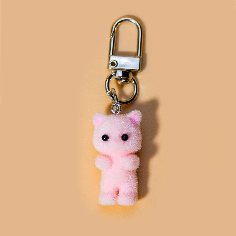 Cute 3D Flocking Kitten Keychain Cat Couple Mobile Phone Pendant Car Keyring Earphone Backpack Pendant