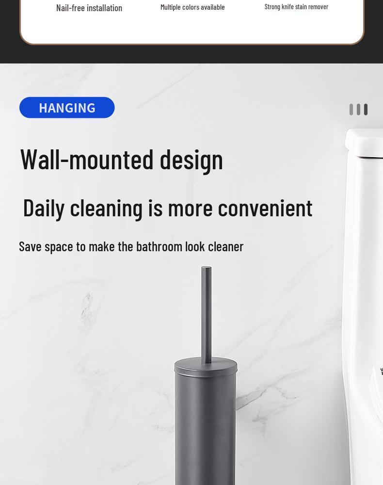 Wall-Mounted Stainless Steel Toilet Brush with Odor-Proof Long Handle and Round Holder for Bathroom Cleaning