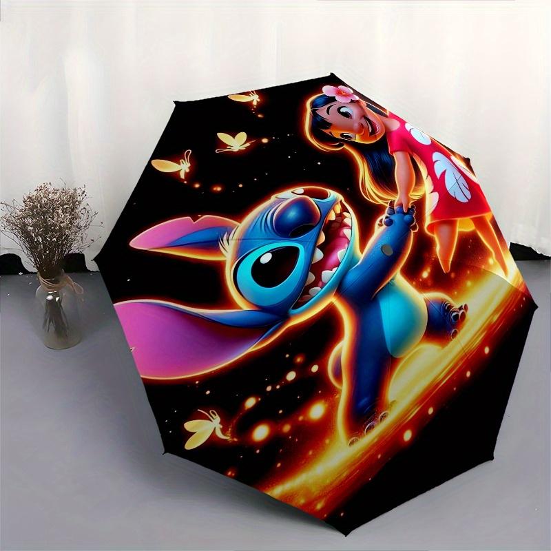 Stitch,Lilo Fully Automatic Themed Umbrella - 8 Ribs Durable Iron Frame, Tri-fold Compact Design, Perfect As a Gift, Travel Umbrella, Unisex