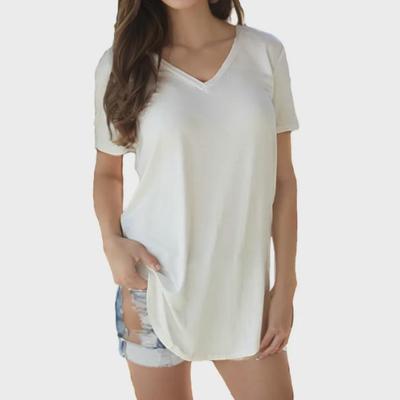 Damen Sommer Einfarbig Locker V-Ausschnitt T-Shirt, Kurzärmelig, 5XL Übergröße.