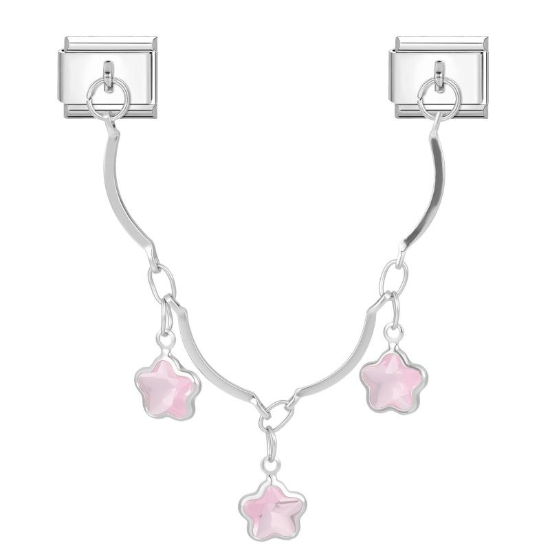 Star Butterfly Heart Zircon Round Pearls Tassel Chain Italian Charm Links Fit 9mm Bracelet Stainless Steel Women DIY Making Gift