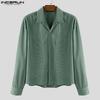 INCERUN Oversized Men Turn Down Collar Long Sleeve Texture Loose Casual Shirts Tops