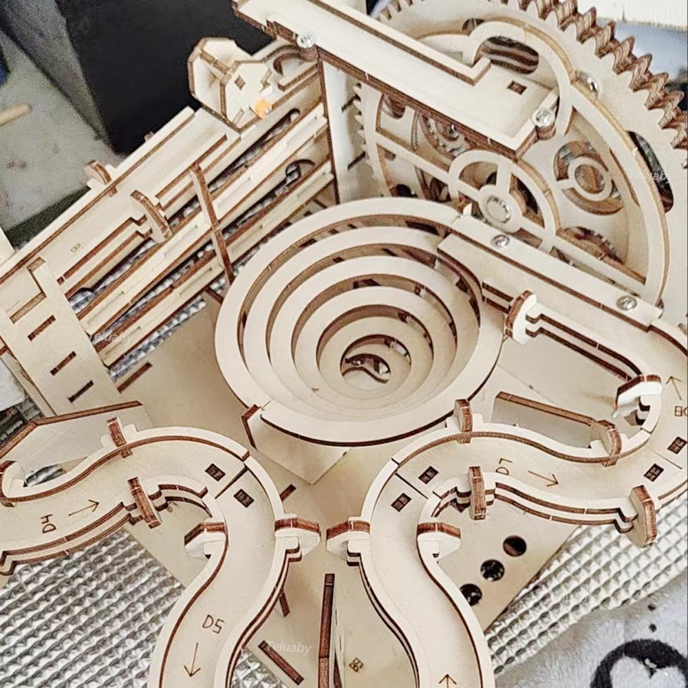 3D Wooden Puzzle DIY Mechanical Manual Model  Building Kits Assemble Toys Marble Run Set with 4 Ball for Adult Kids Gifts