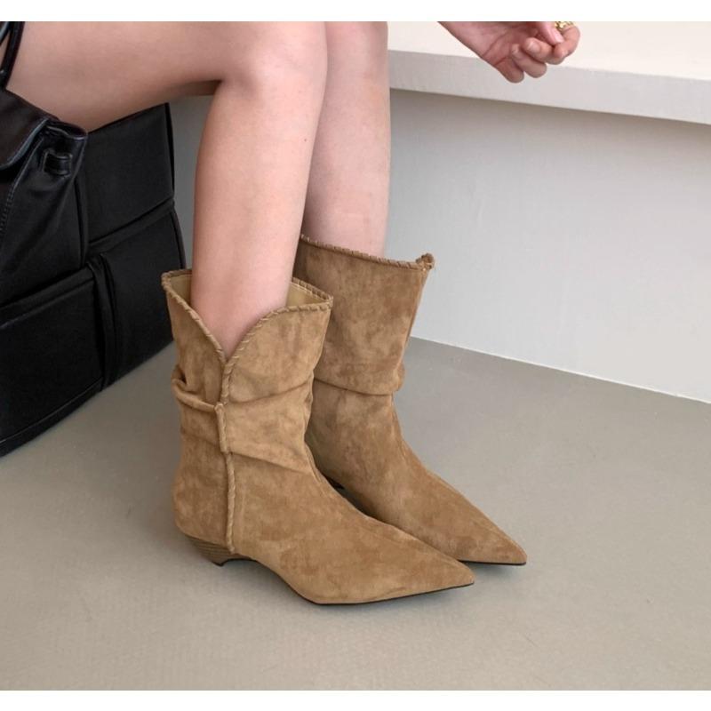 Fashion Street Style Vintage Ankle Boots Women Winter Pointed Toe Thin Low Heel Shoes SHort Botas  De Mujer