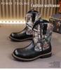 Men's Large Leather High-Top Boots - Autumn/Winter Fashion, Trendy Western Cowboy, Thick Sole, Non-Slip Knight Design