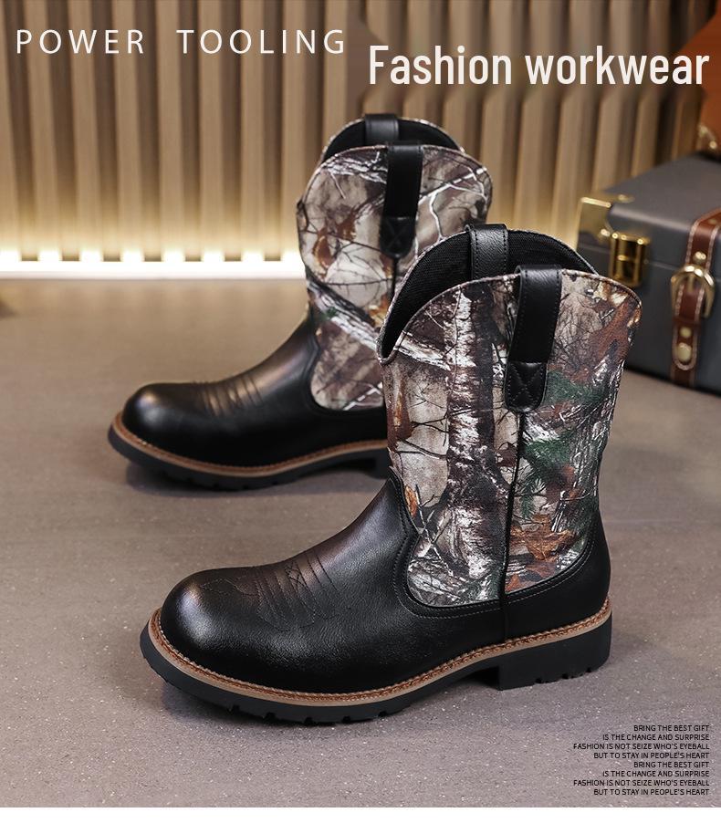 Men's Large Leather High-Top Boots - Autumn/Winter Fashion, Trendy Western Cowboy, Thick Sole, Non-Slip Knight Design