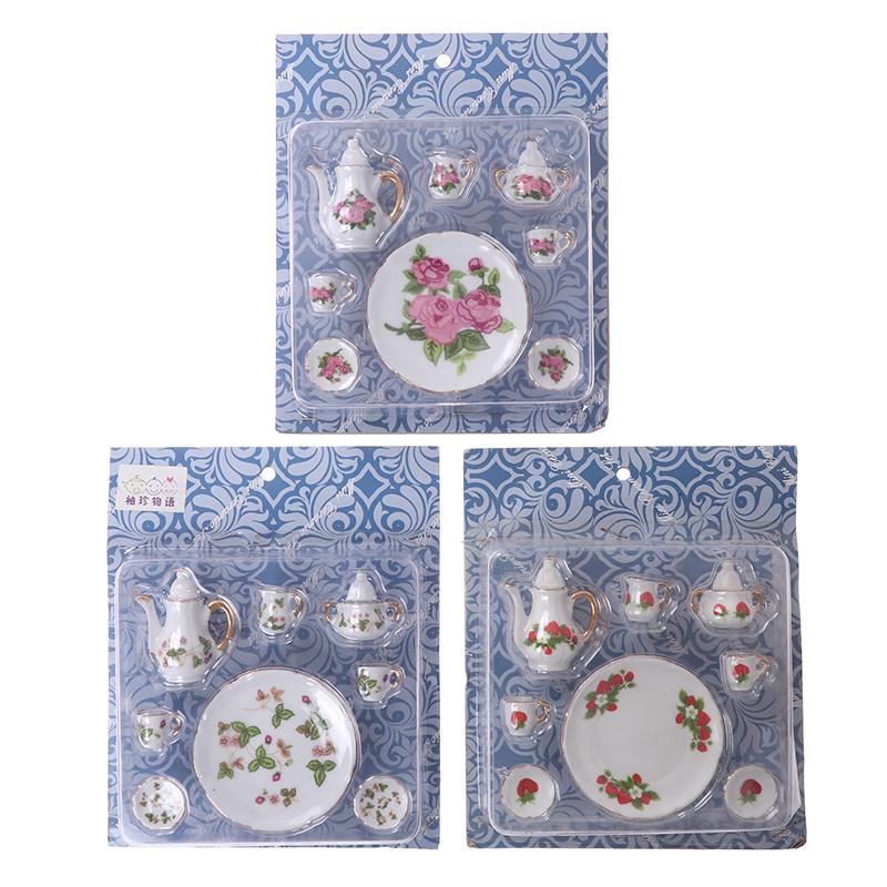 8Pcs/Set 1:12 Dollhouse Miniature Dining Ware Porcelain Tea Dish Cup Plate