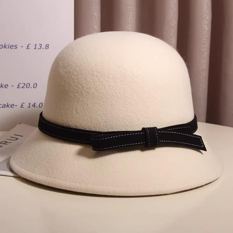 Wool Contrasting Bow and Basin Hat for Women with Small Fragrance Style Showing Their Faces Fisherman's Hat Retro Style and Versatile
