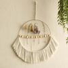 Elegant Handmade Macrames Tassels Wall Hanging Decors Large Round Frame Wood Beads Wall Ornament for Home Aesthetic